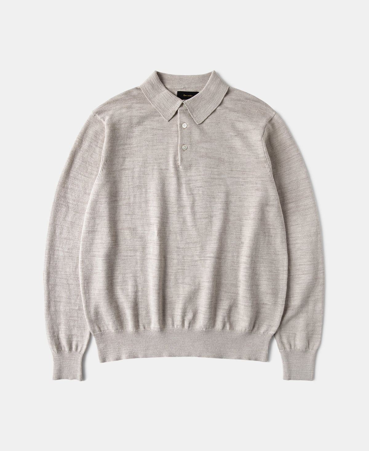 Slub Cotton Long Sleeve Knit Polo Oatmeal Neutral Soft Texture