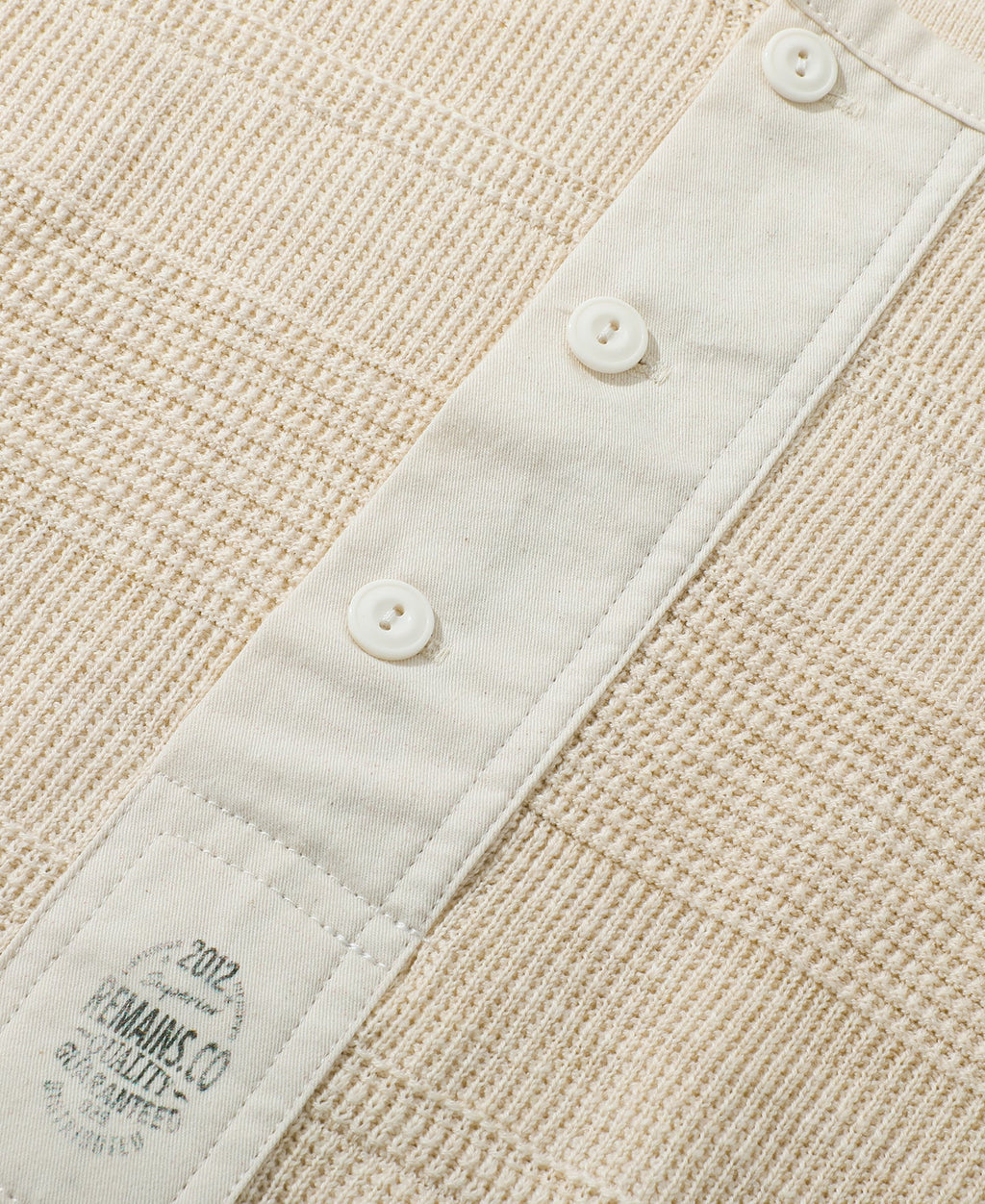 Waffle Knit Jacquard Henley Shirt Apricot Long Sleeve