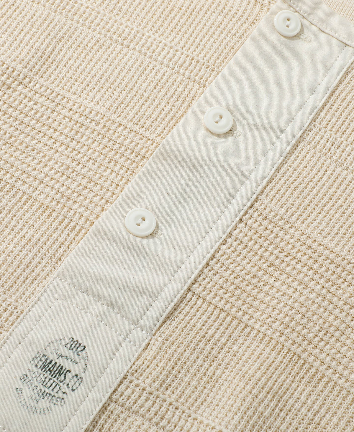 Waffle Knit Jacquard Henley Shirt Apricot Long Sleeve