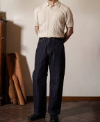 1960s Jacquard Slub Cotton Polo Shirt Cream Short Sleeve
