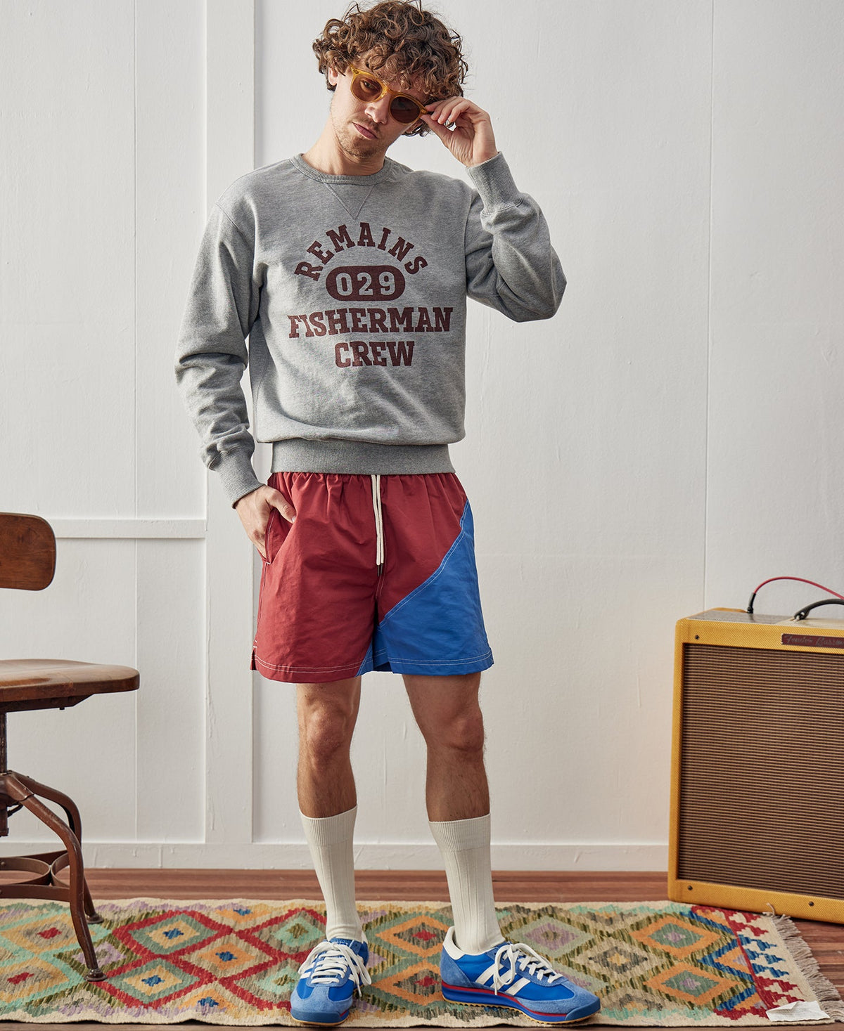 Two-Tone Beach Swim Trunks Barn Red Blue Colorblock