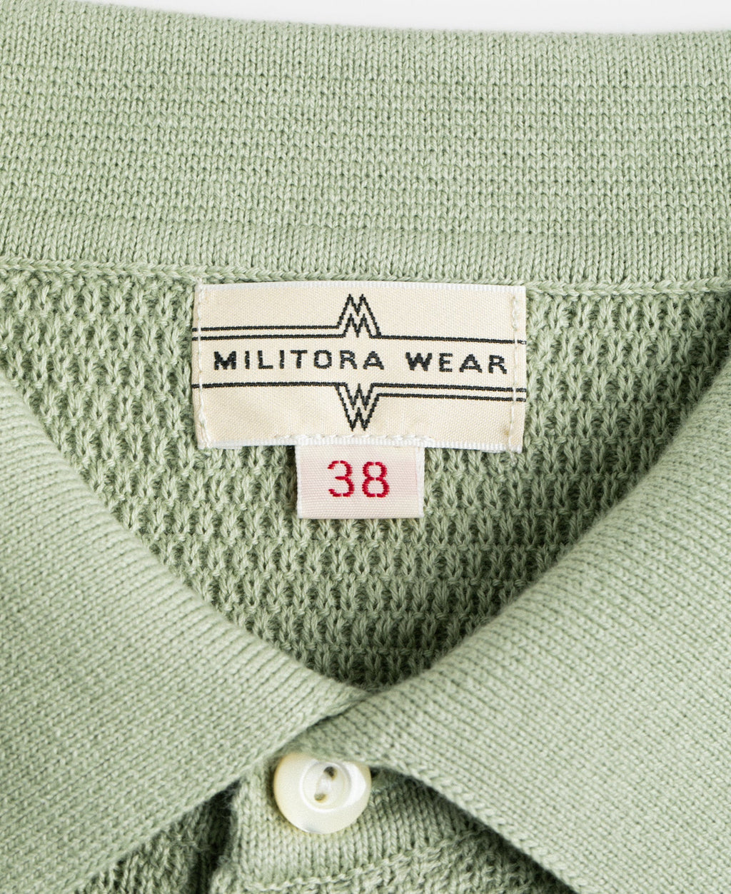 Jacquard Short Sleeve Polo Shirt Light Green Vintage Knit Pattern