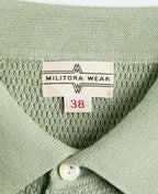 Jacquard Short Sleeve Polo Shirt Light Green Vintage Knit Pattern
