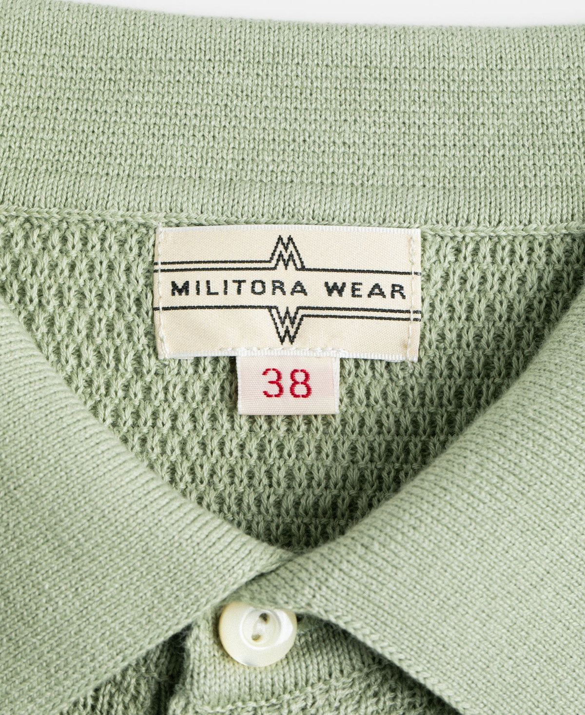 Jacquard Short Sleeve Polo Shirt Light Green Vintage Knit Pattern