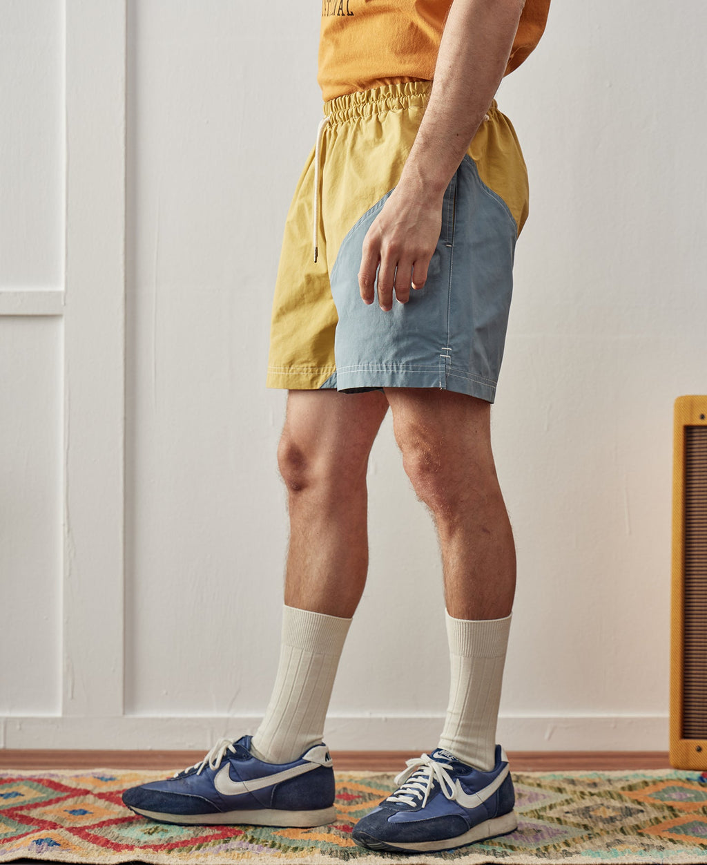 Two-Tone Beach Swim Trunks Yellow Light Blue Colorblock