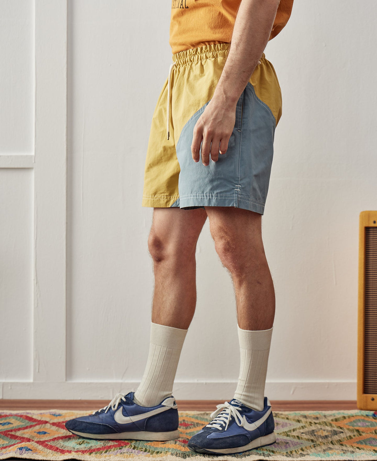 Two-Tone Beach Swim Trunks Yellow Light Blue Colorblock