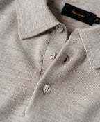 Slub Cotton Long Sleeve Knit Polo Oatmeal Neutral Soft Texture