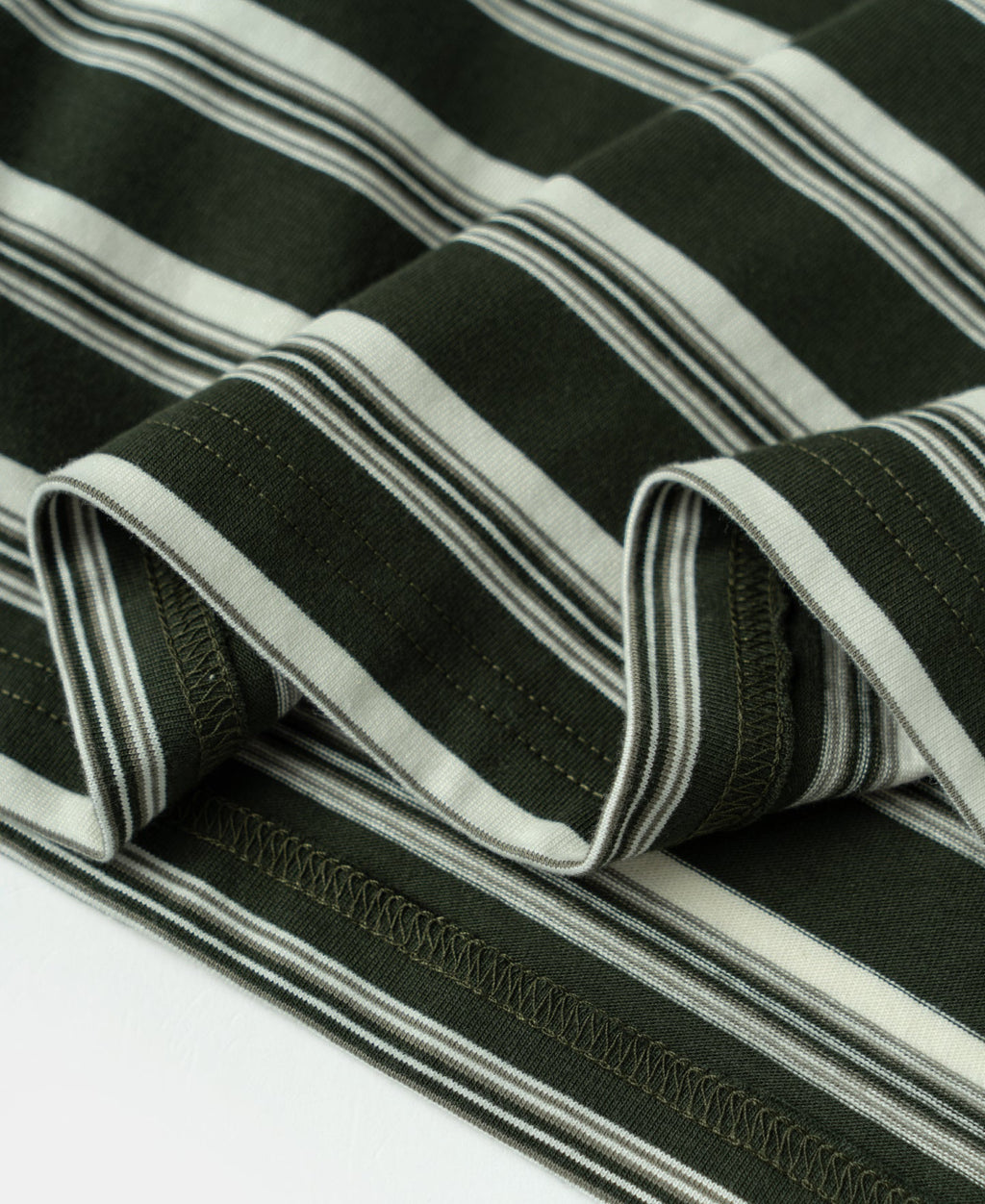 Heavyweight Stripe Crewneck Long Sleeve T-Shirt White Green
