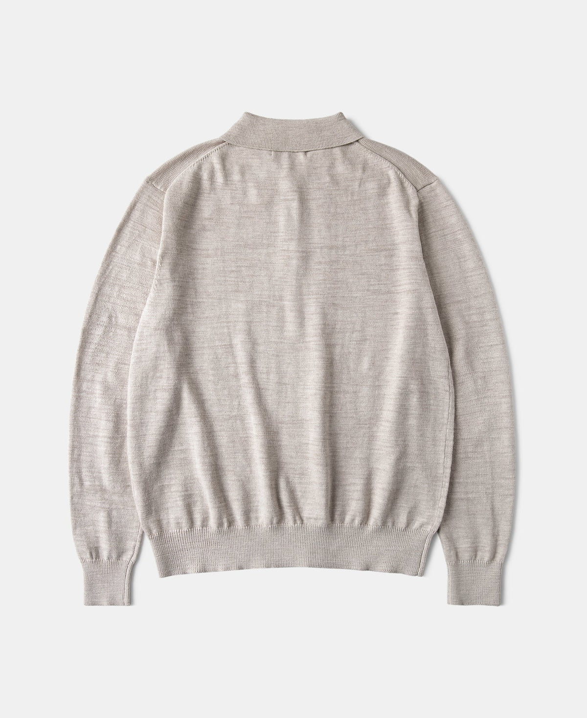 Slub Cotton Long Sleeve Knit Polo Oatmeal Neutral Soft Texture
