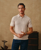Lightweight Slub Cotton Knit Polo Oatmeal Breathable Casual