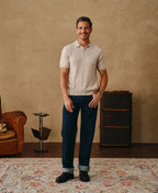 Lightweight Slub Cotton Knit Polo Oatmeal Breathable Casual