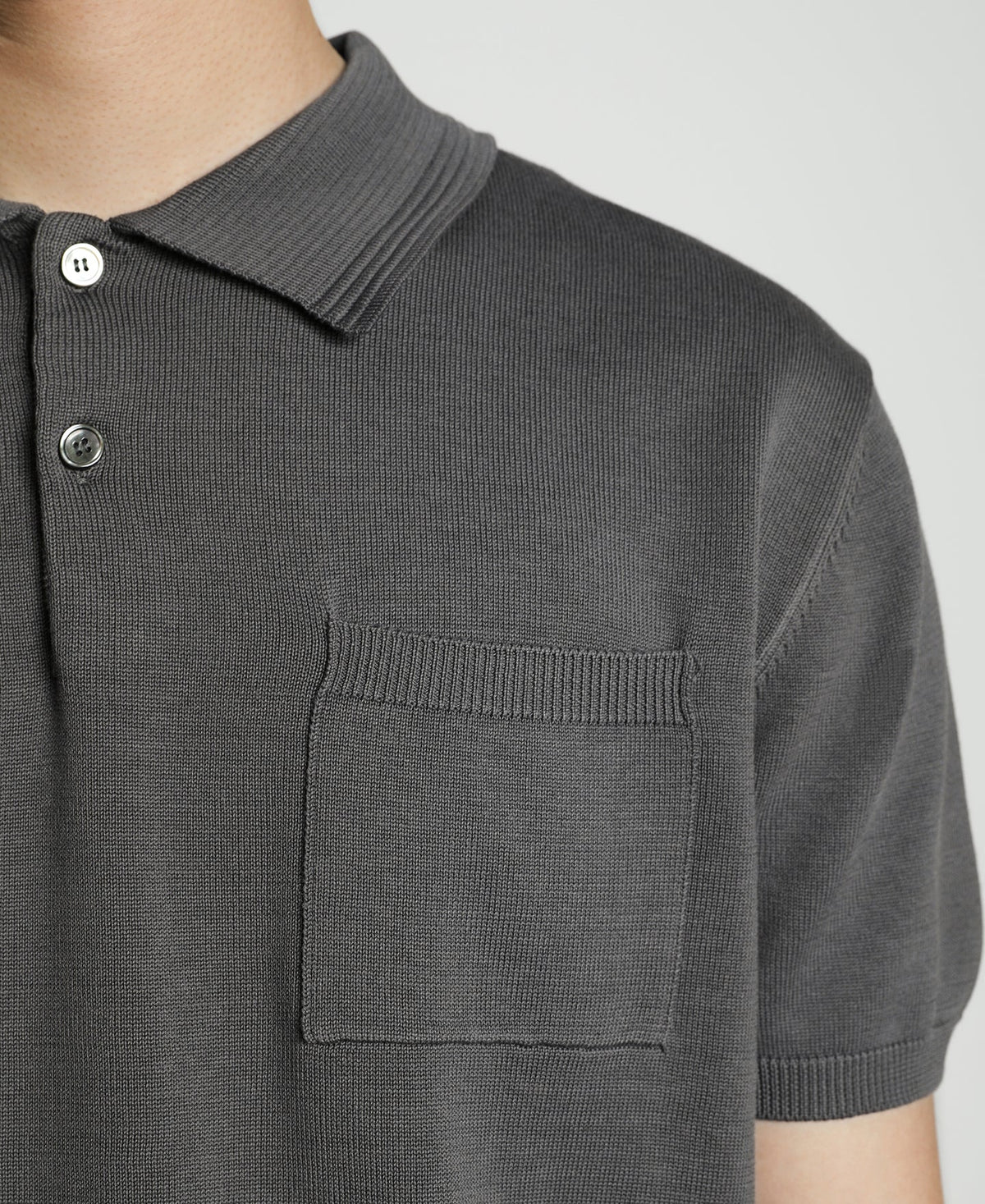 Knit Polo Shirt Gray Soft Textured Classic Short Sleeve