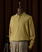 Slub Cotton Long Sleeve Knit Polo Mustard Textured Warm Tone
