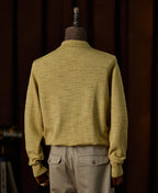 Slub Cotton Long Sleeve Knit Polo Mustard Textured Warm Tone