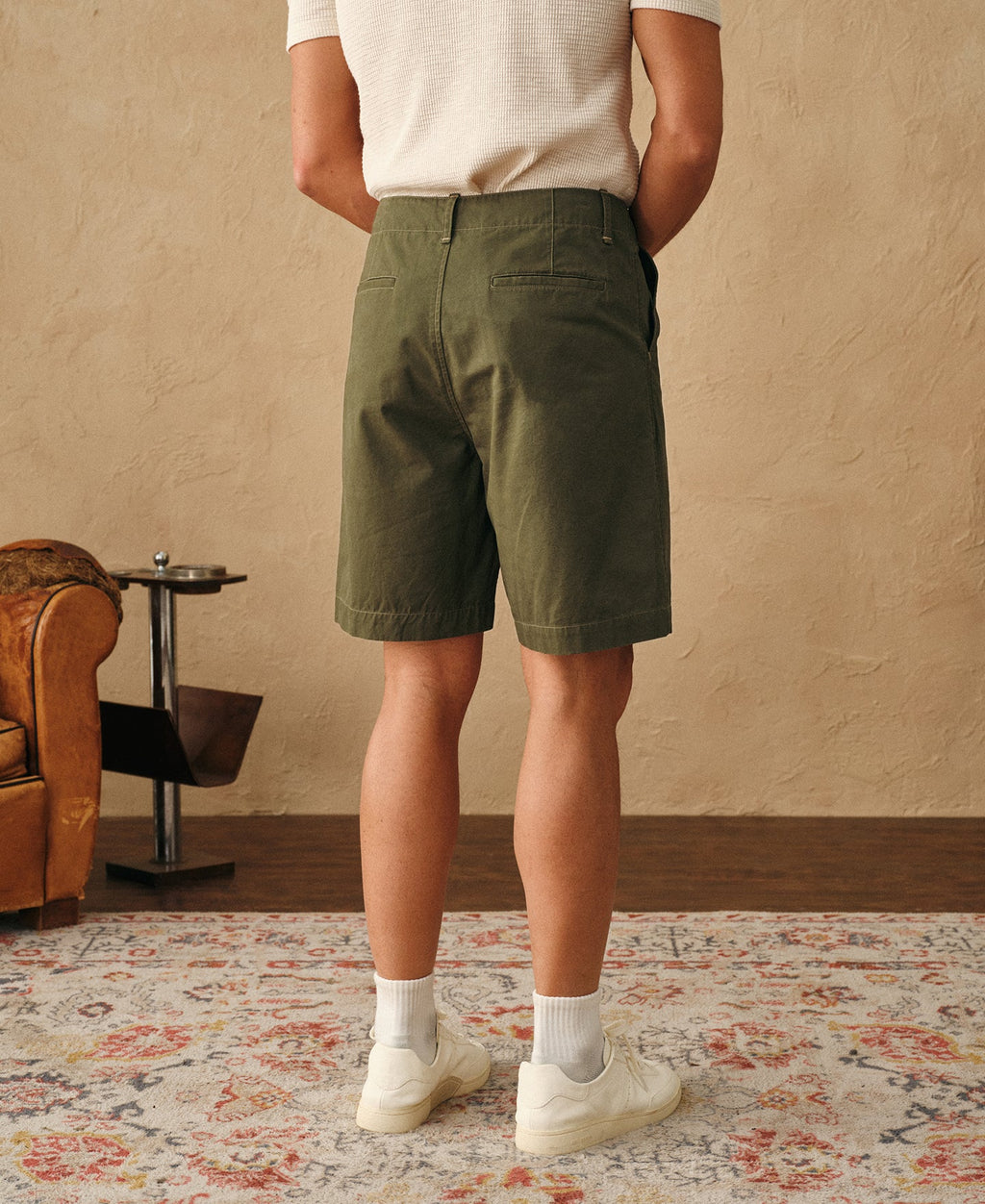 1930s Washed Officer Chino Shorts Olive Earthy Military Inspired