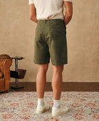 1930s Washed Officer Chino Shorts Olive Earthy Military Inspired