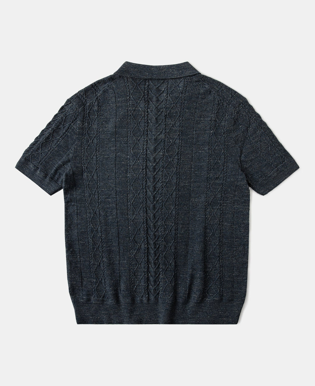 Jacquard Melange Yarn Polo Shirt Navy Short Sleeve