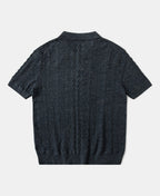 Jacquard Melange Yarn Polo Shirt Navy Short Sleeve