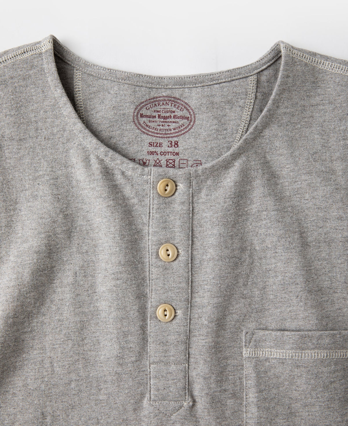 1940s Slub Cotton Henley Pocket T-Shirt Gray Heathered Casual