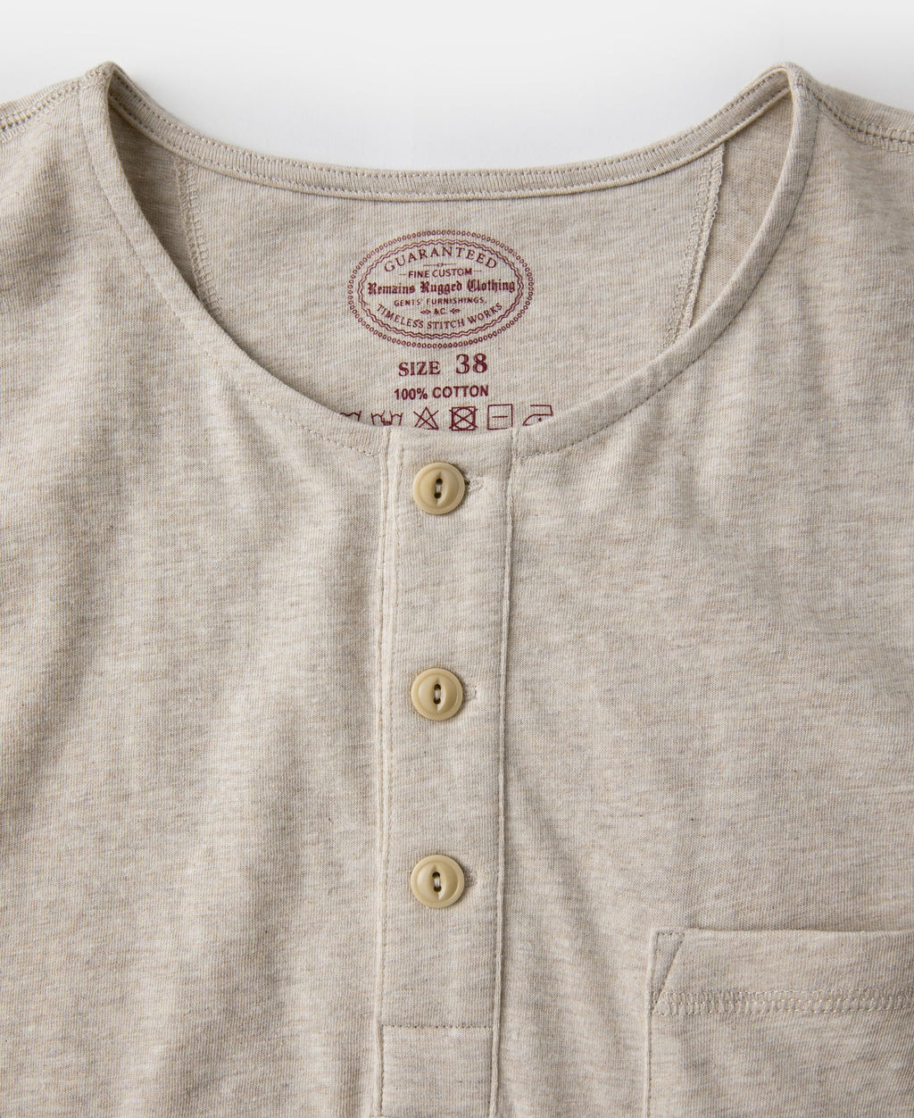 1940s Slub Cotton Henley Pocket T-Shirt Oats Warm Neutral