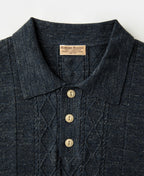 Jacquard Melange Yarn Polo Shirt Navy Short Sleeve