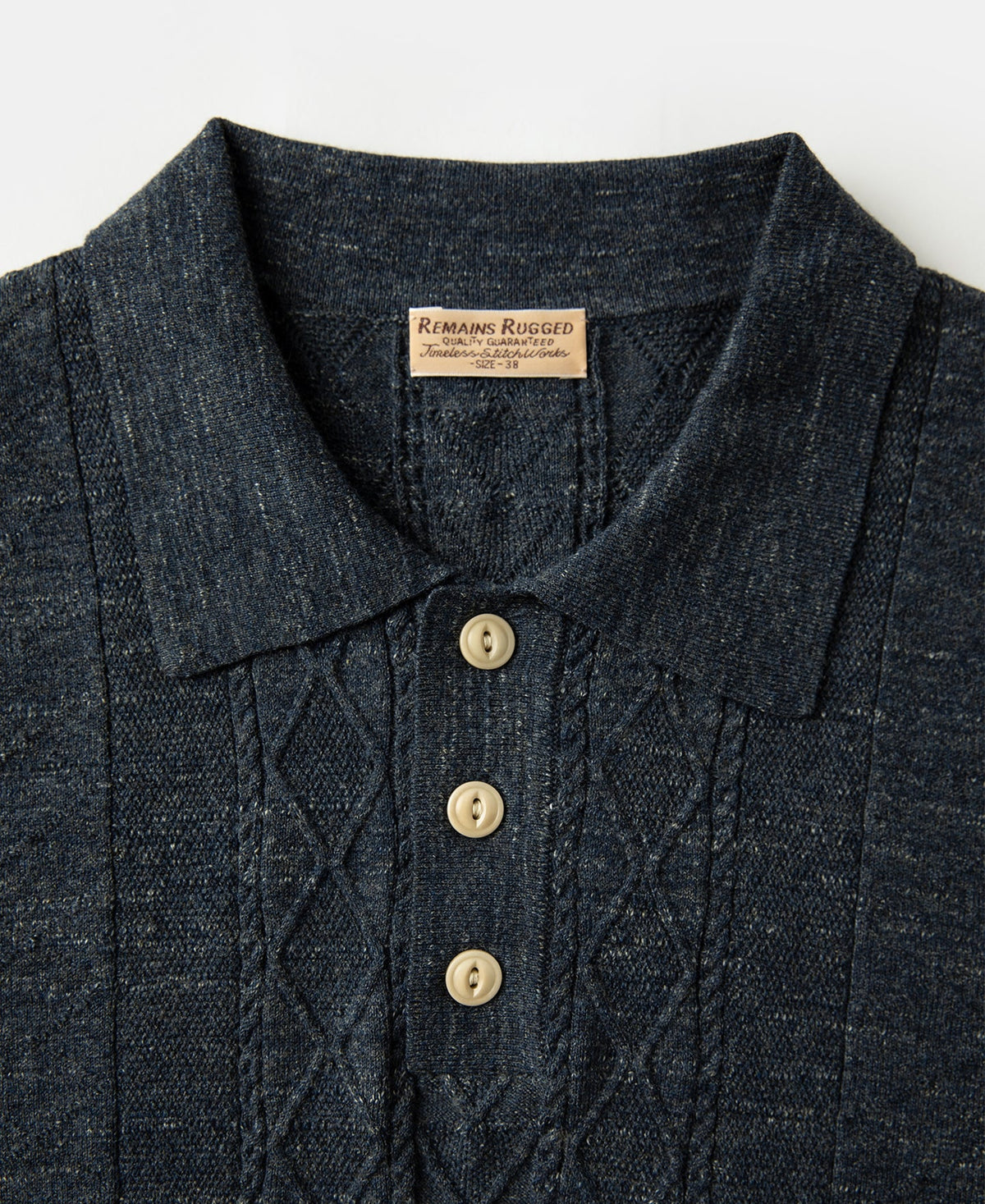Jacquard Melange Yarn Polo Shirt Navy Short Sleeve