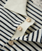 Fine Stripe Cotton Knit Polo White Black Classic Collar