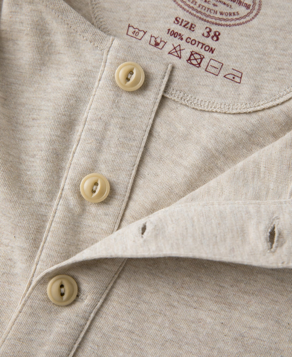 1940s Slub Cotton Henley Pocket T-Shirt Oats Warm Neutral