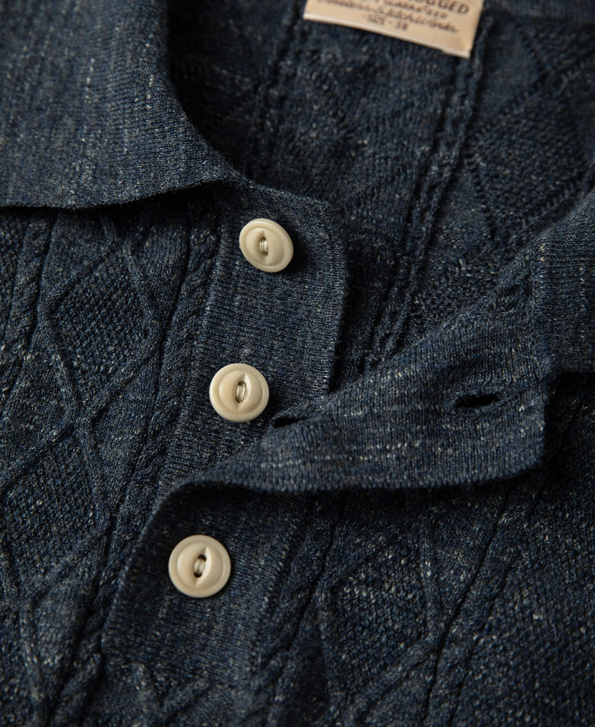 Jacquard Melange Yarn Polo Shirt Navy Short Sleeve
