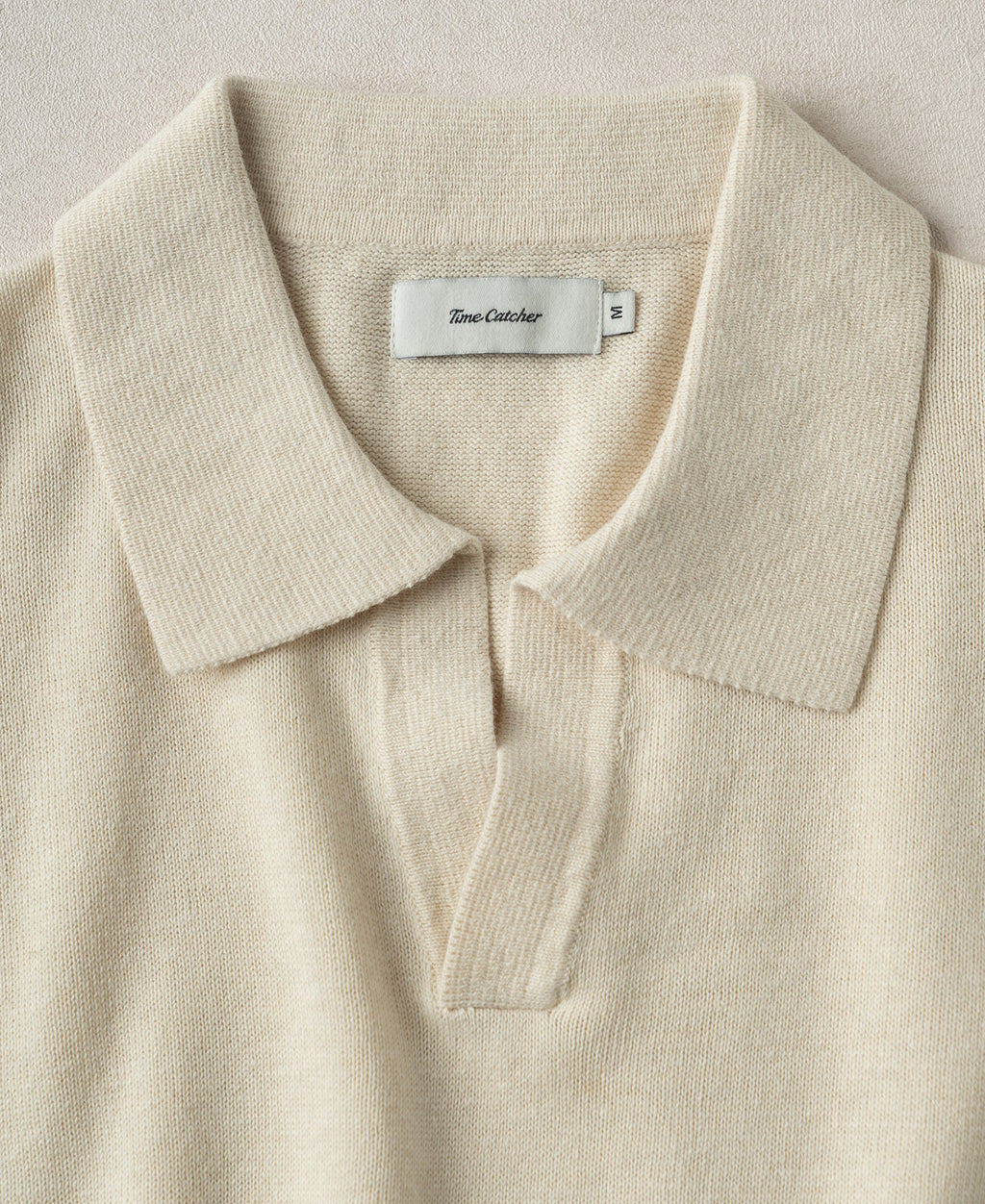 Linen Cotton Blend Knit Collar Polo Apricot Short Sleeve