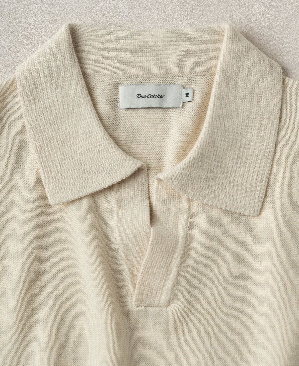 Linen Cotton Blend Knit Collar Polo Apricot Short Sleeve
