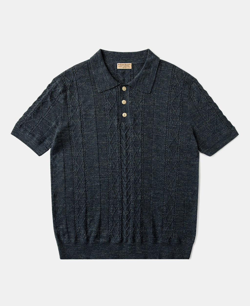 Jacquard Melange Yarn Polo Shirt Navy Short Sleeve