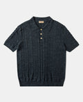 Jacquard Melange Yarn Polo Shirt Navy Short Sleeve