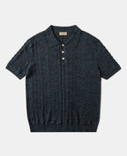 Jacquard Melange Yarn Polo Shirt Navy Short Sleeve