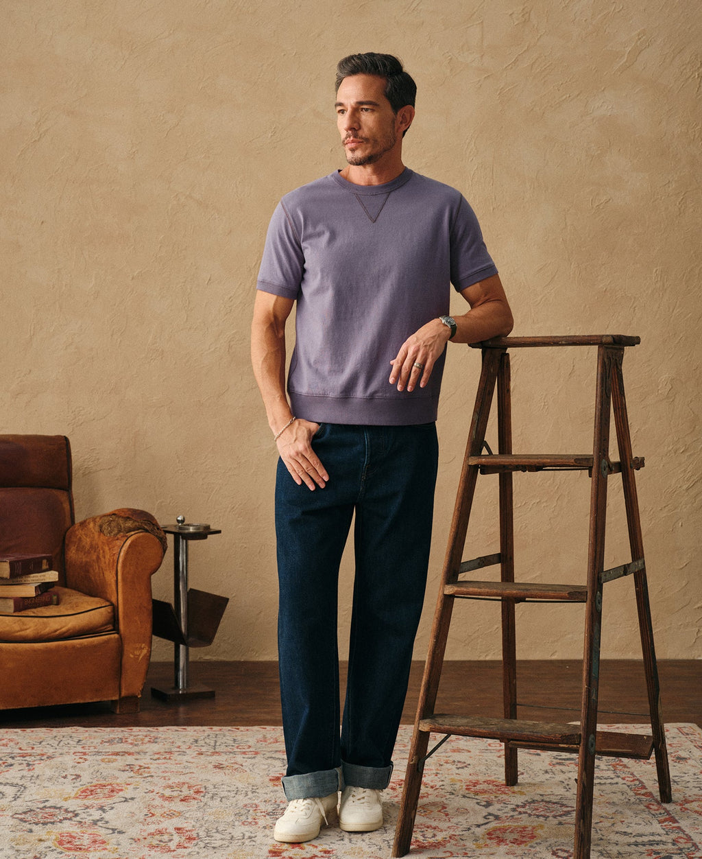 1950s V-Gusset Purple Cotton T-Shirt Relaxed Athletic Style
