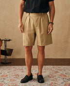 Cotton Linen Military Shorts Khaki Heritage Relaxed