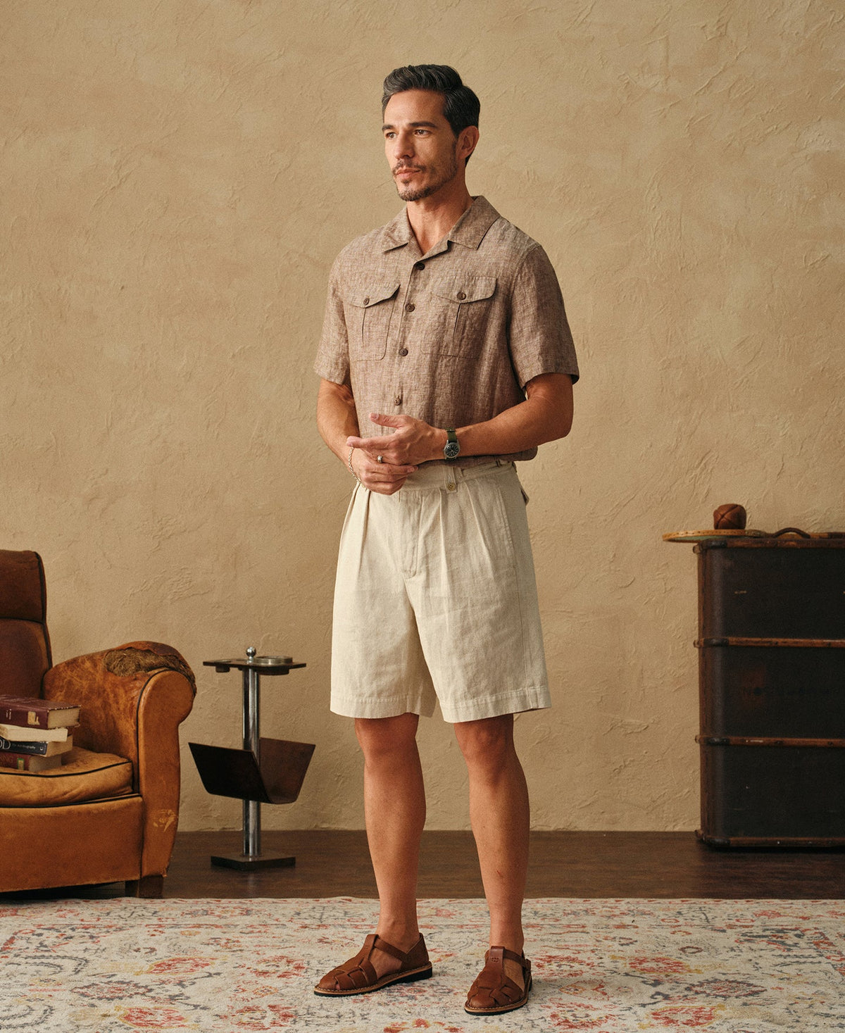 Cotton Linen Military Shorts Natural Undyed Breathable Casual