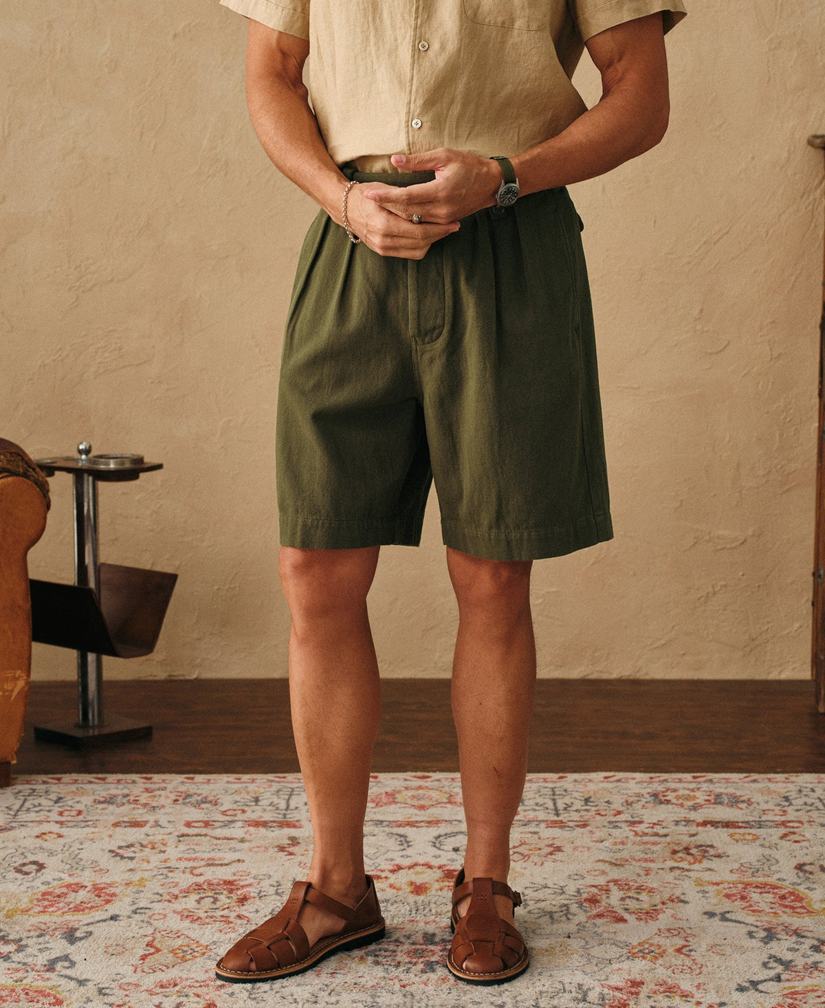 Cotton Linen Military Shorts Olive Earthy Heritage