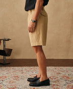 Cotton Linen Military Shorts Khaki Heritage Relaxed