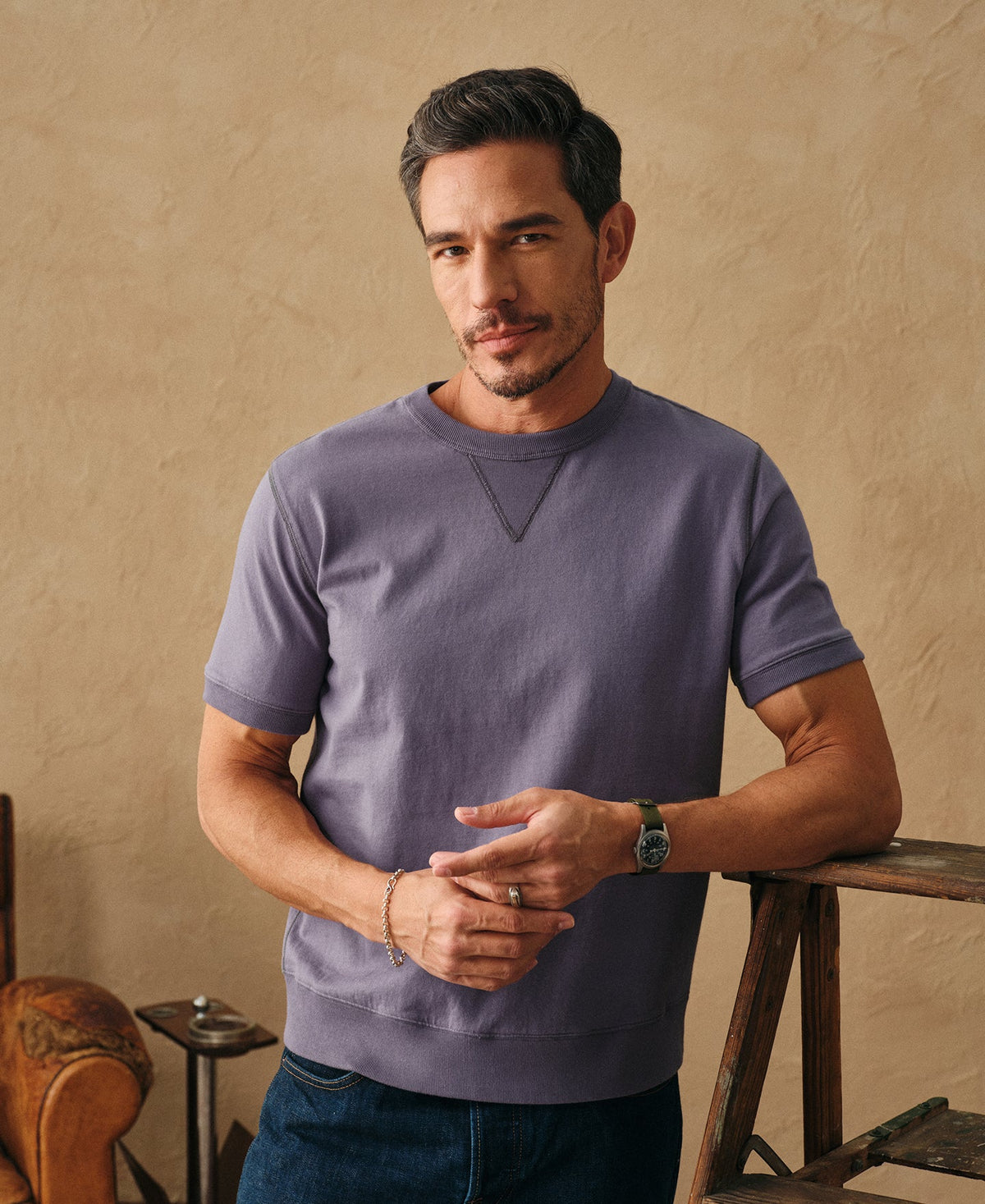 1950s V-Gusset Purple Cotton T-Shirt Relaxed Athletic Style