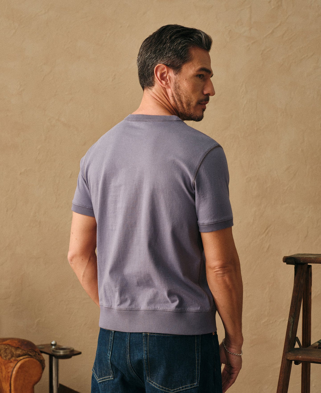 1950s V-Gusset Purple Cotton T-Shirt Relaxed Athletic Style
