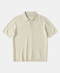 Linen Cotton Blend Knit Collar Polo Apricot Short Sleeve