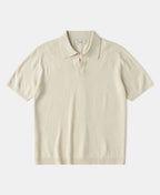 Linen Cotton Blend Knit Collar Polo Apricot Short Sleeve