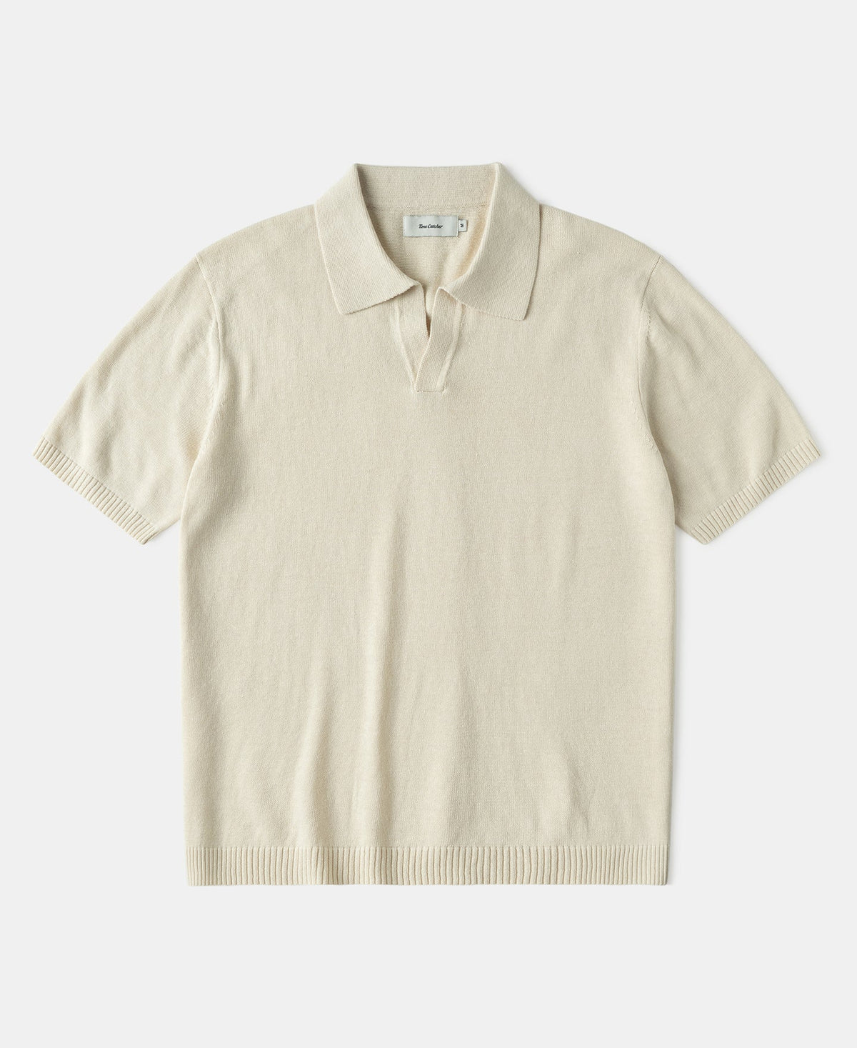 Linen Cotton Blend Knit Collar Polo Apricot Short Sleeve