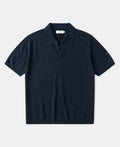 Linen Cotton Blend Knit Collar Polo Indigo Short Sleeve