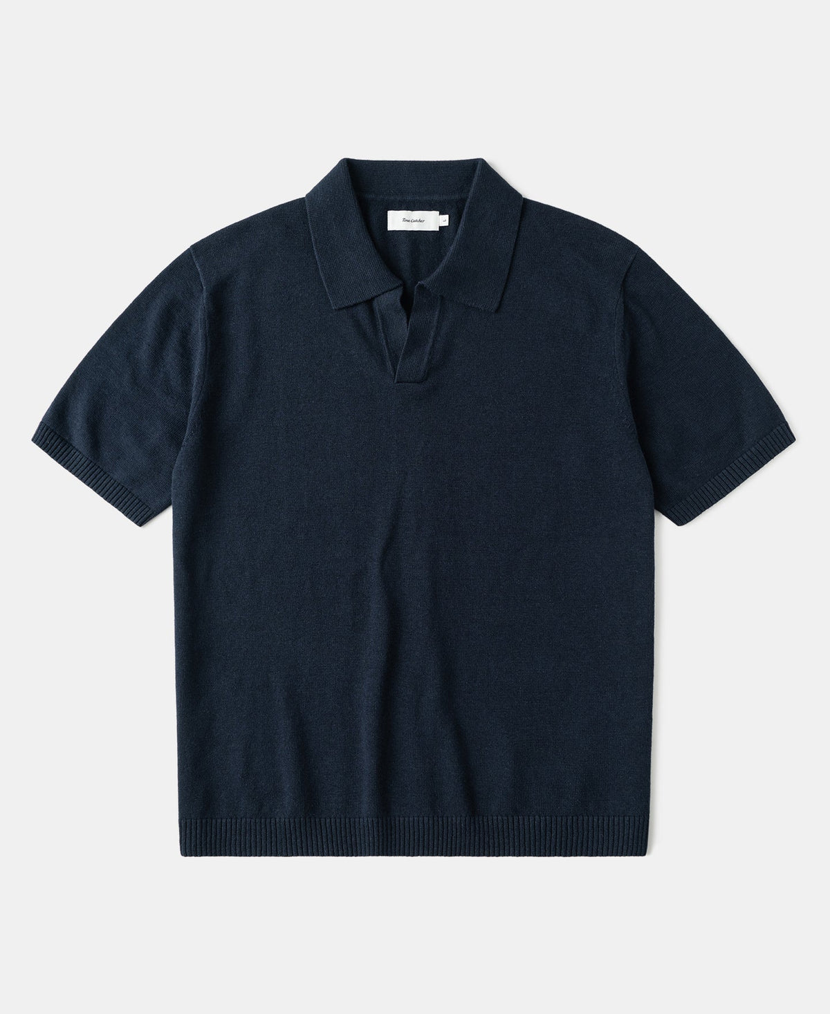 Linen Cotton Blend Knit Collar Polo Indigo Short Sleeve
