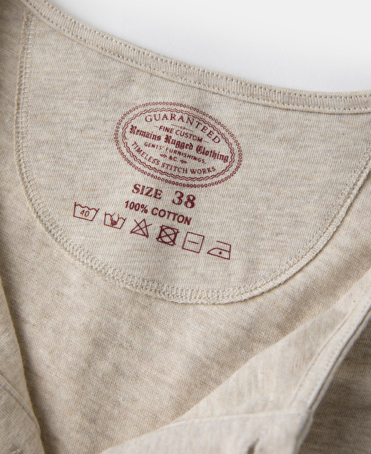 1940s Slub Cotton Henley Pocket T-Shirt Oats Warm Neutral
