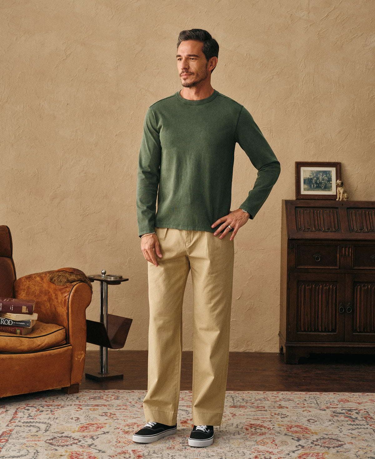 Sun-Washed Cotton Long Sleeve T-Shirt Washed Green Relaxed
