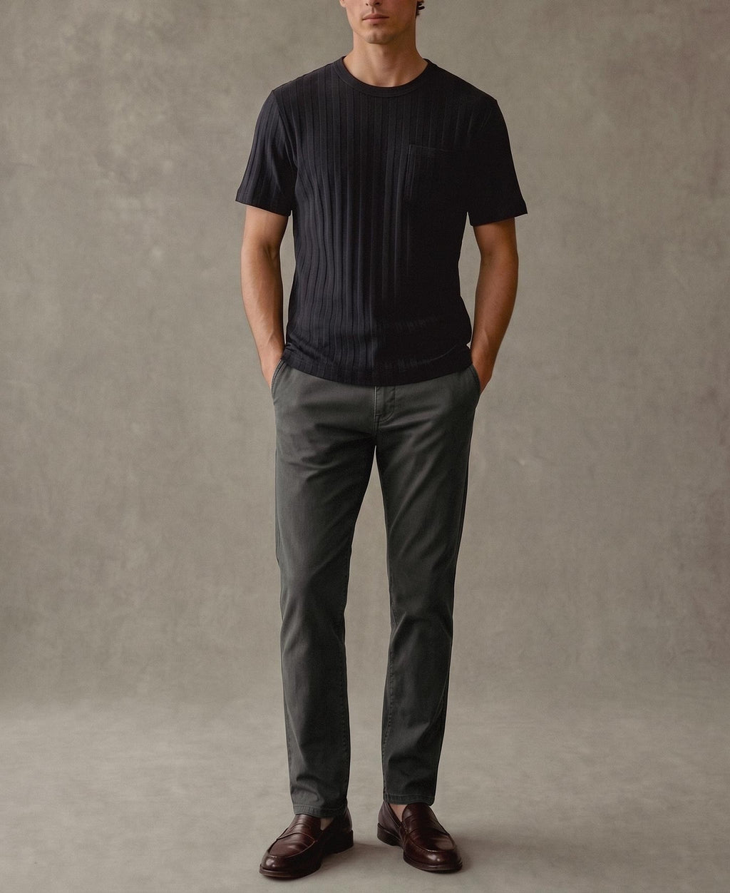 Heavyweight Ribbed Cotton Pocket T-Shirt Vintage Black Worn
