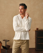 Terry Cloth Long Sleeve Collar T-Shirt Vintage Athletic